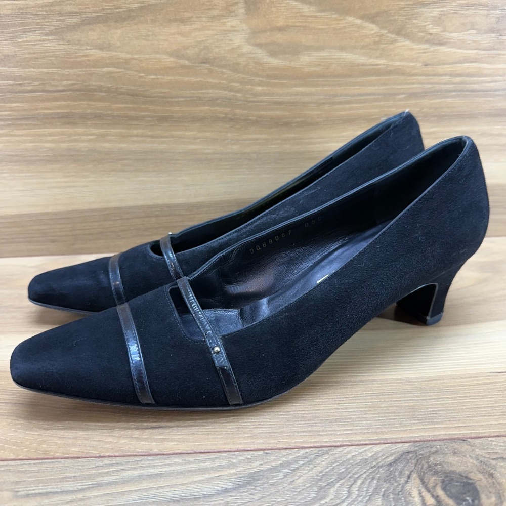 Salvatore Ferragamo Vintage Suede Pumps Womens 7 B Black Square Toe